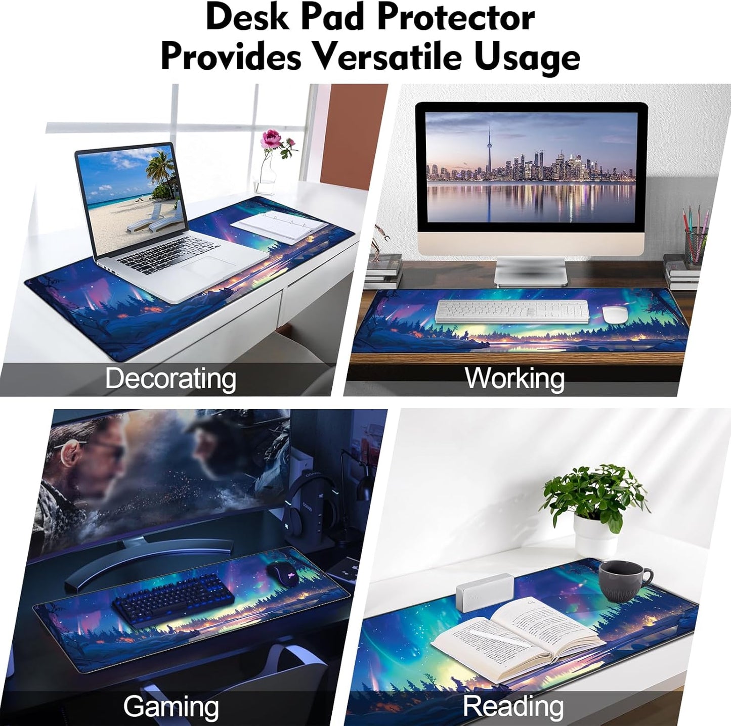 Gaming Mouse Pad XXL XL Large Long Extended Big Mousepad Non-Slip Rubber Keyboard Mouse Pad with Stitched Edges for Laptop Home Office (31.5X11.8X0.08 Inch) … (Aurora)