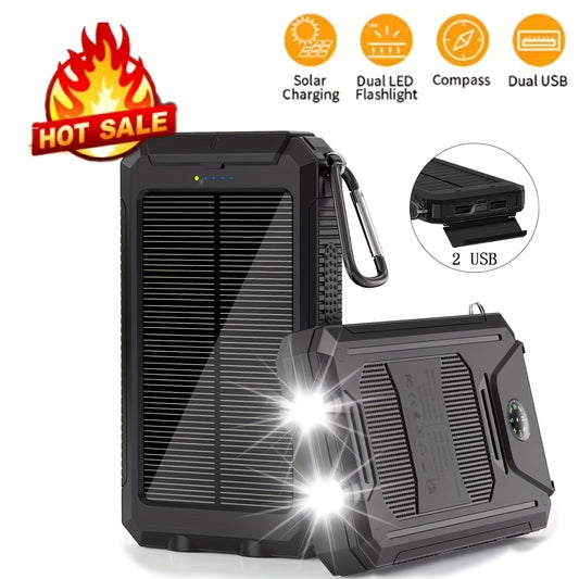 20000mAh Solar Powered Power Bank with Flashlight/USB/Type-C/Micro-Interface/G Compass, Suitable for Mobile Digital Electronics Devices, Durable and Long-lasting, Travel Camping, LED Flashlight, Climbing Buckle. Portable Sola