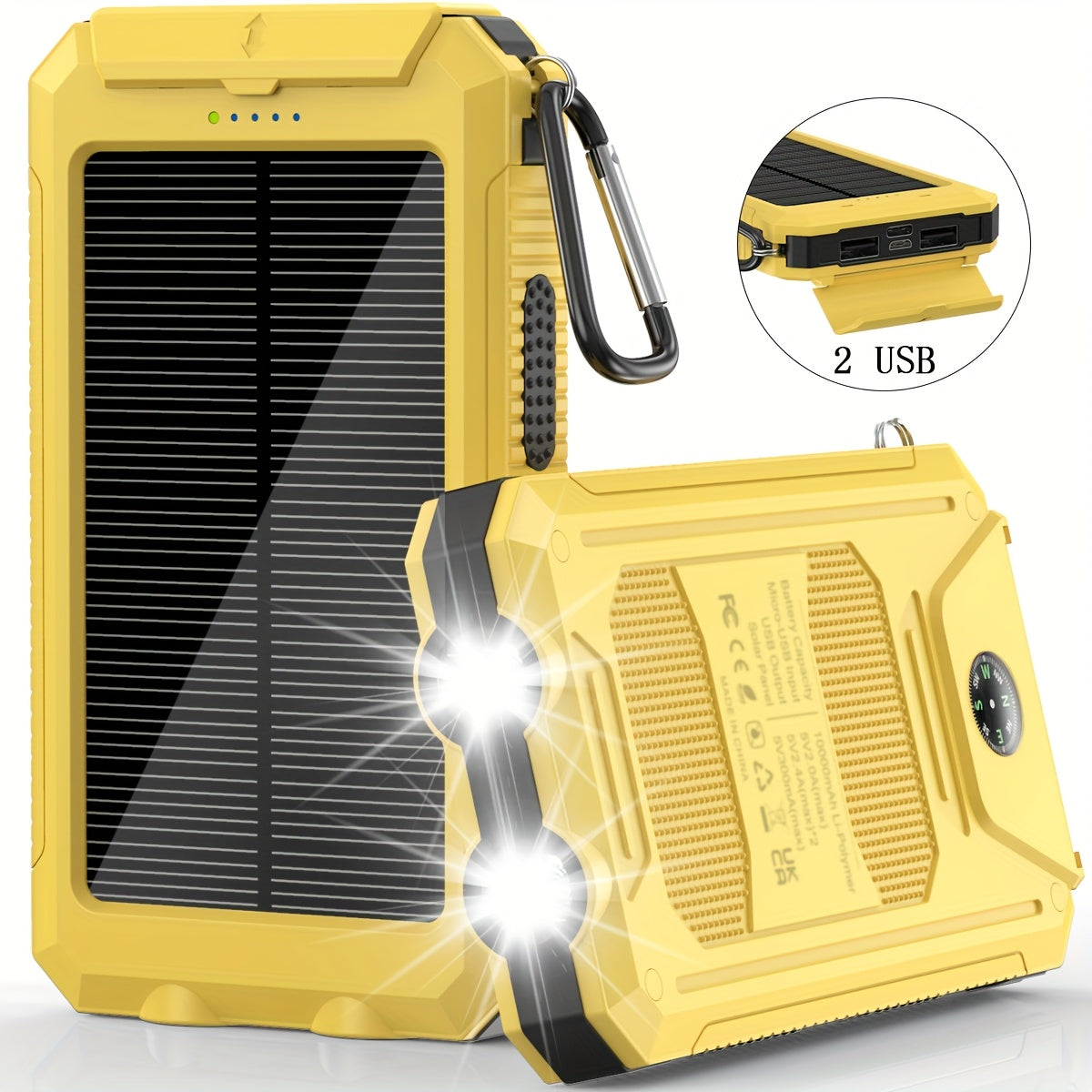 20000mAh Solar Powered Power Bank with Flashlight/USB/Type-C/Micro-Interface/G Compass, Suitable for Mobile Digital Electronics Devices, Durable and Long-lasting, Travel Camping, LED Flashlight, Climbing Buckle. Portable Sola