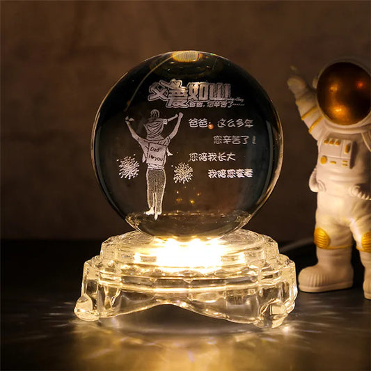Wholesale Price Led 3D Art Luminous Crystal Glass Ball Mood Night Light Home Bedroom Decoration With Glass Base