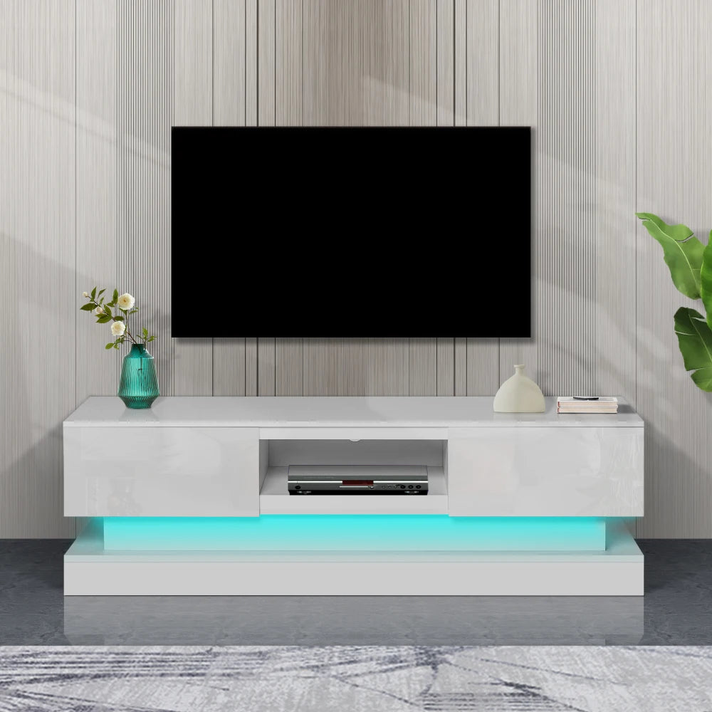 51.18inch Black Morden TV Stand with LED Lights,high Glossy Front TV Cabinet