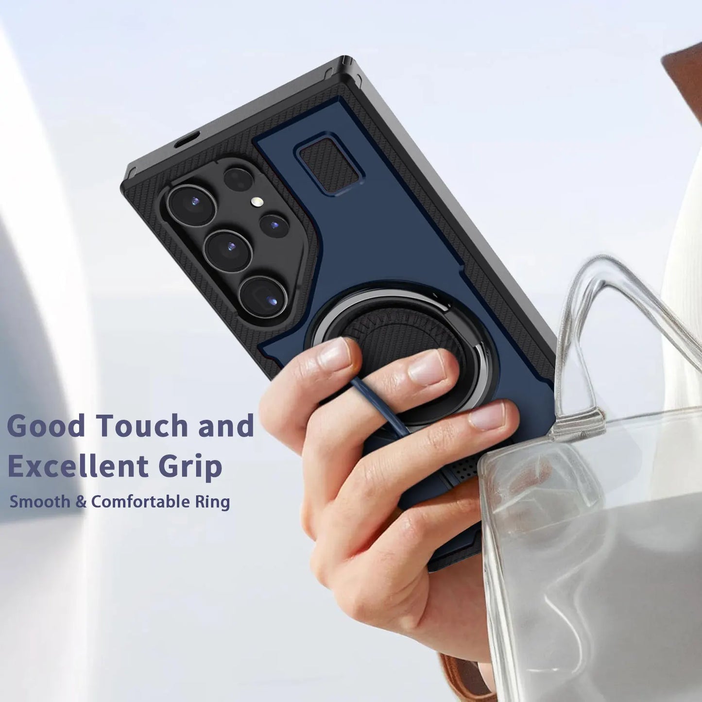 For Samsung Galaxy S23 Ultra 5G Phone Case Hybrid Shockproof Double Ring Kickstand Rugged Hybrid Slim Hard Phone Cover Blue