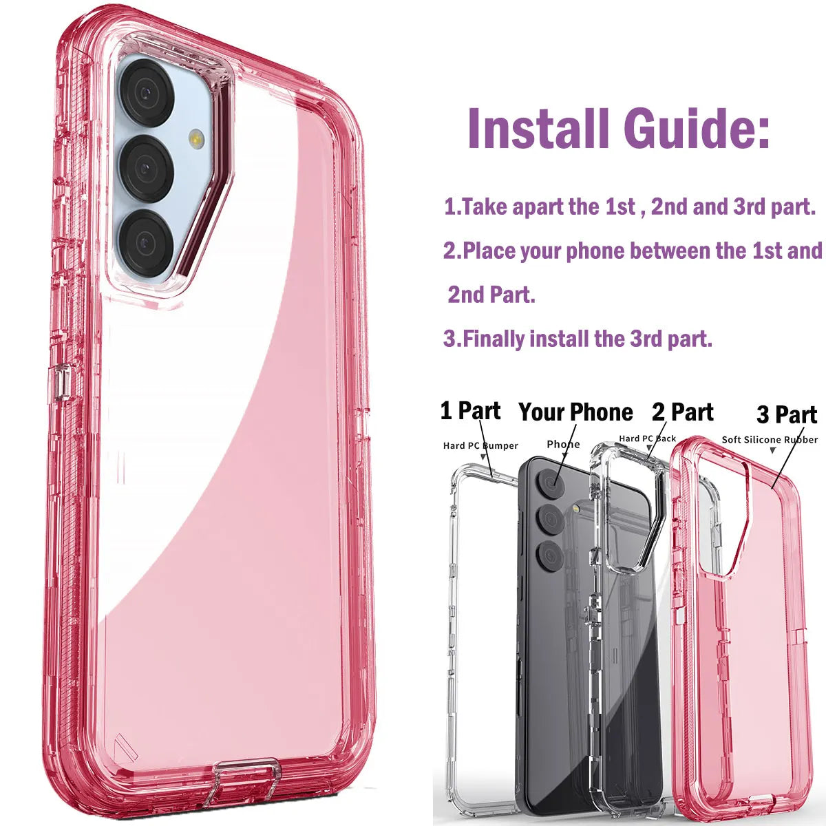 For Samsung Galaxy S25 /S25 Plus/ S25 Ultra 5G Phone Case Hybrid Rugged Shockproof Protective Heavy Duty Transparent Clear Cover