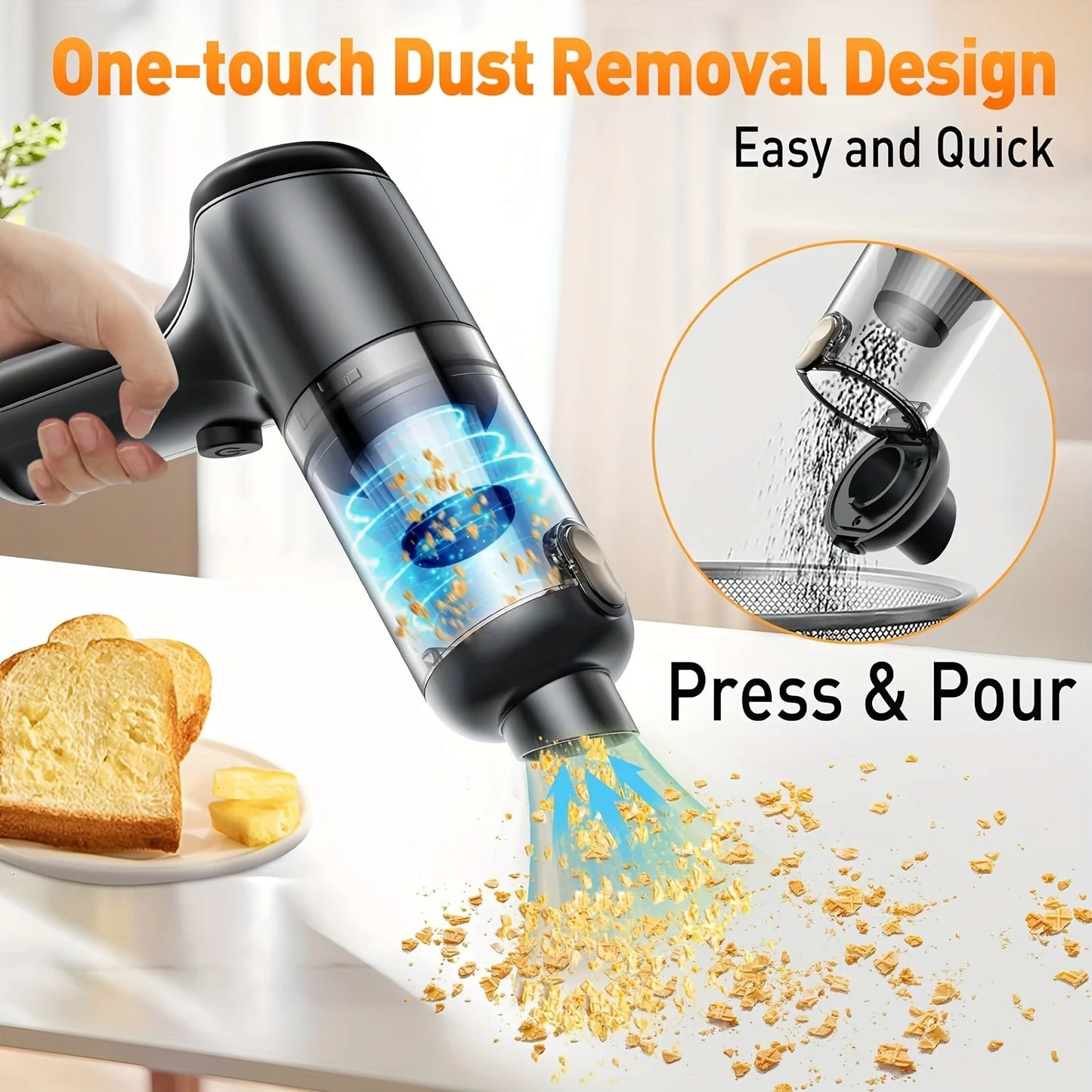 Cordless Vacuum Cleaner - 20000PA, Handheld, 3-in-1, Brushless Motor