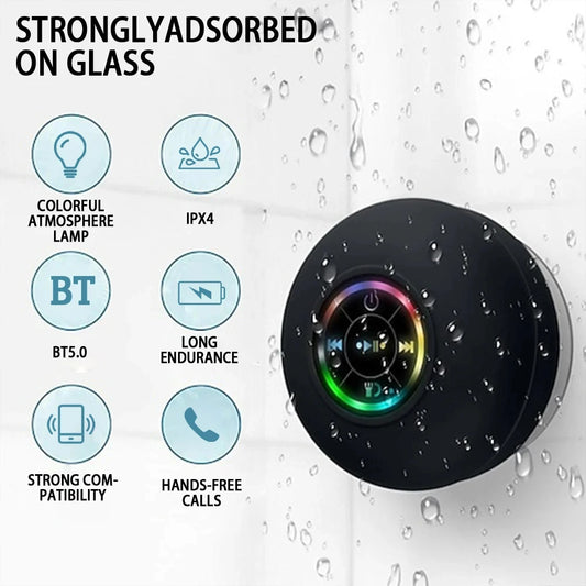 Portable Bluetooth Speaker – LED, IPX4 Waterproof, Large Suction Cup