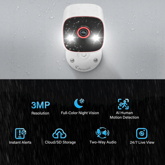Jennov 2K Outdoor WiFi Camera – 3MP HD, 5GHz/2.4GHz, AI, Color Night Vision