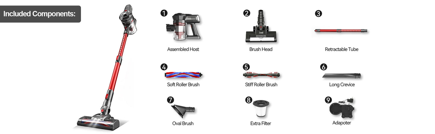 INSE N650 Vacuum Cleaner - 160W, Rechargeable Cordless Stick, 45min Run