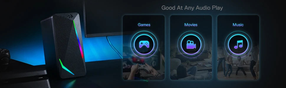 Redragon Speakers – GS510 RGB 2.0 Stereo, LED Lights, PC Desktop Black