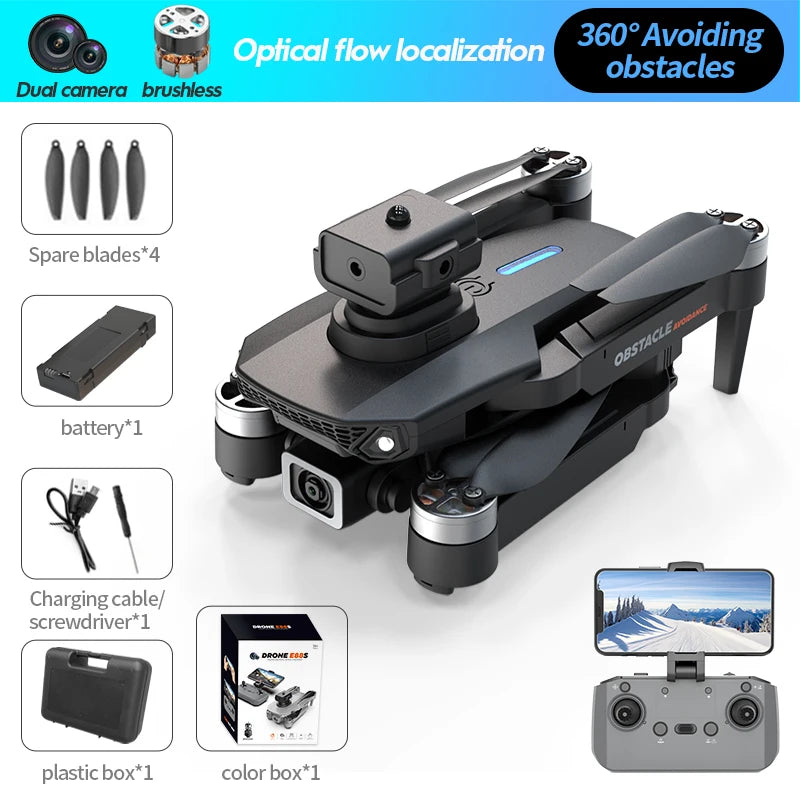 Mini Drone E88S 4k HD Dual Camera Foldable 360° Obstacle Avoidance WIFI FPV Brushless Quadcopter Helicopter Kids Toys Tarmac Pad