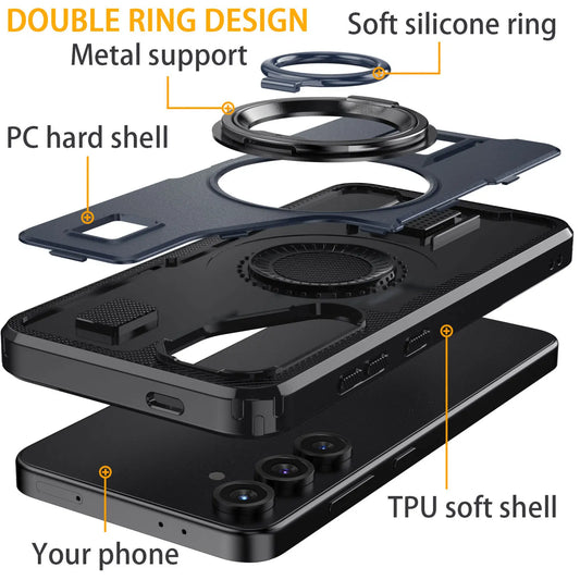 For Samsung Galaxy S25 S25 Plus S25 Ultra 5G Phone Case Hybrid Shockproof Double Ring Kickstand Rugged Cover Blue