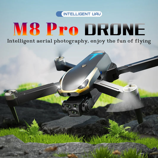 M8 PRO Drone – Brushless Motor, 2 Batteries, HD Camera, 360° Rolling, Black