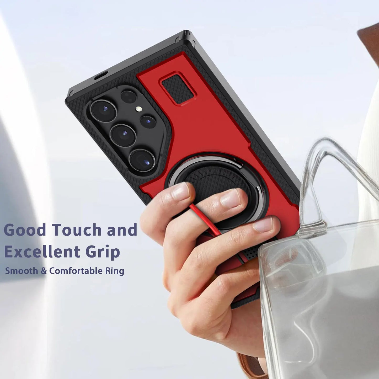 For Samsung Galaxy S22 Ultra 5G Phone Case Hybrid Shockproof Double Ring Kickstand Rugged Hybrid Slim Hard Phone Cover Red