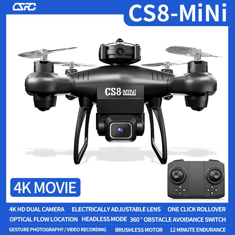 CS8 MINI FPV Drone – 4K HD Dual Cam, Obstacle Avoidance, Beginner, Black