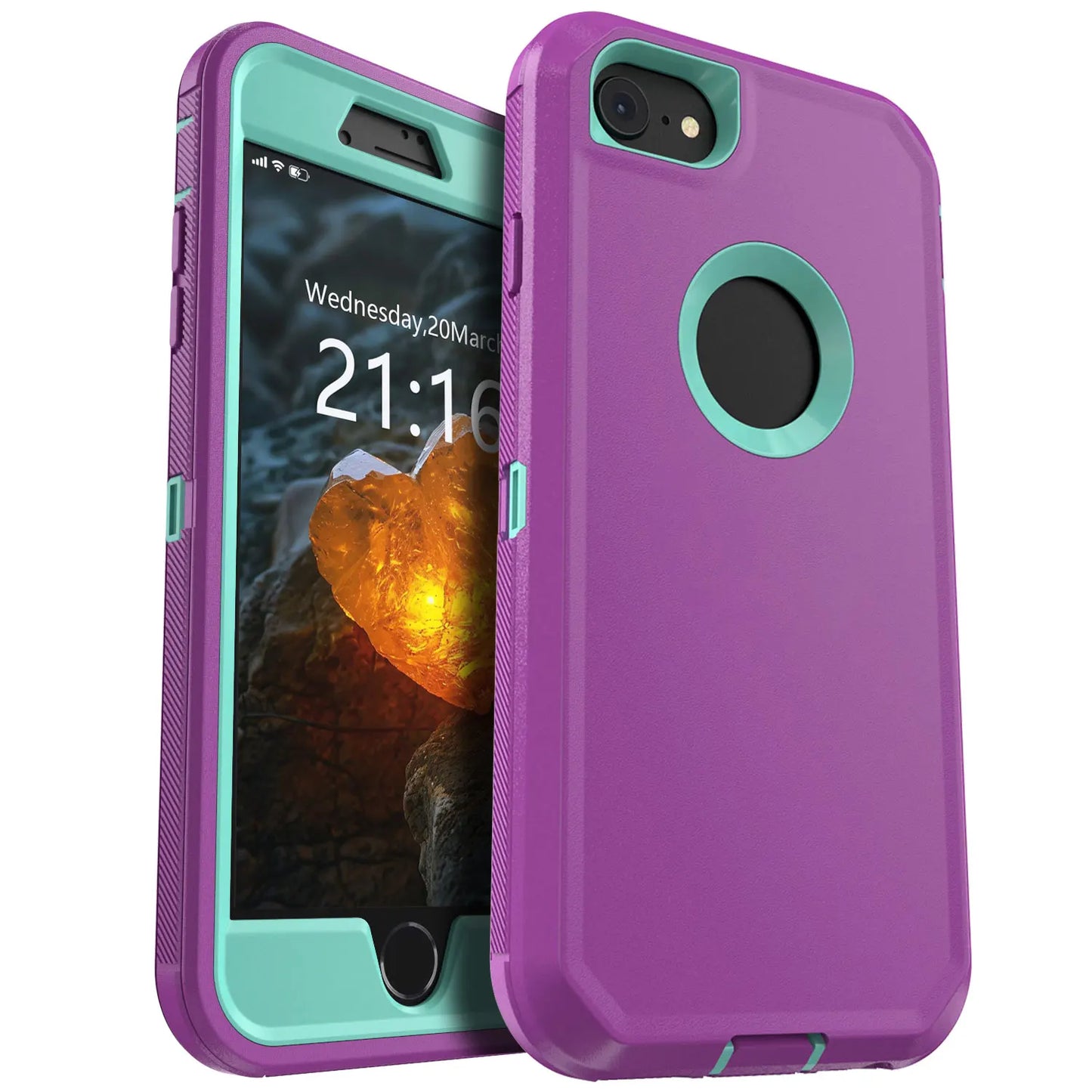 Purple Phone Case For iPhone 8/iPhone 8 Plus Heavy Duty Shockproof Protective Rugged 3-Layers Hard Cover