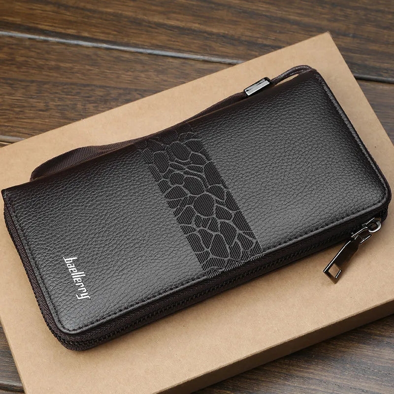 Fashion Men's Long Wallet Zipper Handbag Men's Money Clip Business Casual Large Capacity Soft Leather ID Card Wallet Phone Case