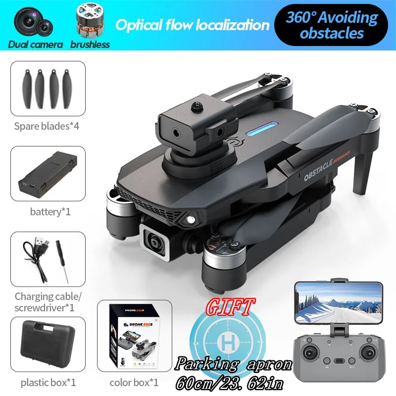 Mini Drone E88S 4k HD Dual Camera Foldable 360° Obstacle Avoidance WIFI FPV Brushless Quadcopter Helicopter Kids Toys Tarmac Pad