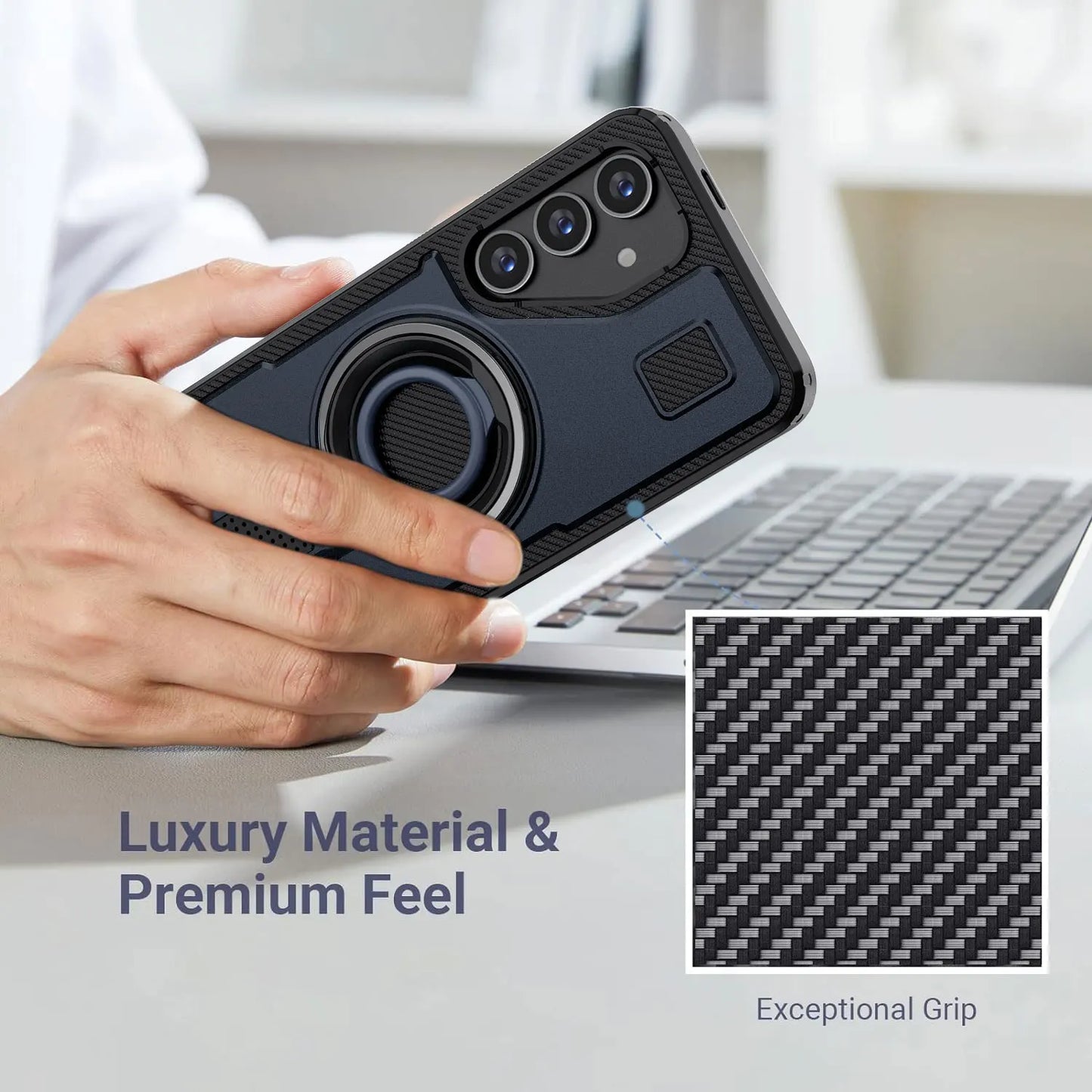 For Samsung Galaxy S25 S25 Plus S25 Ultra 5G Phone Case Hybrid Shockproof Double Ring Kickstand Rugged Cover Blue