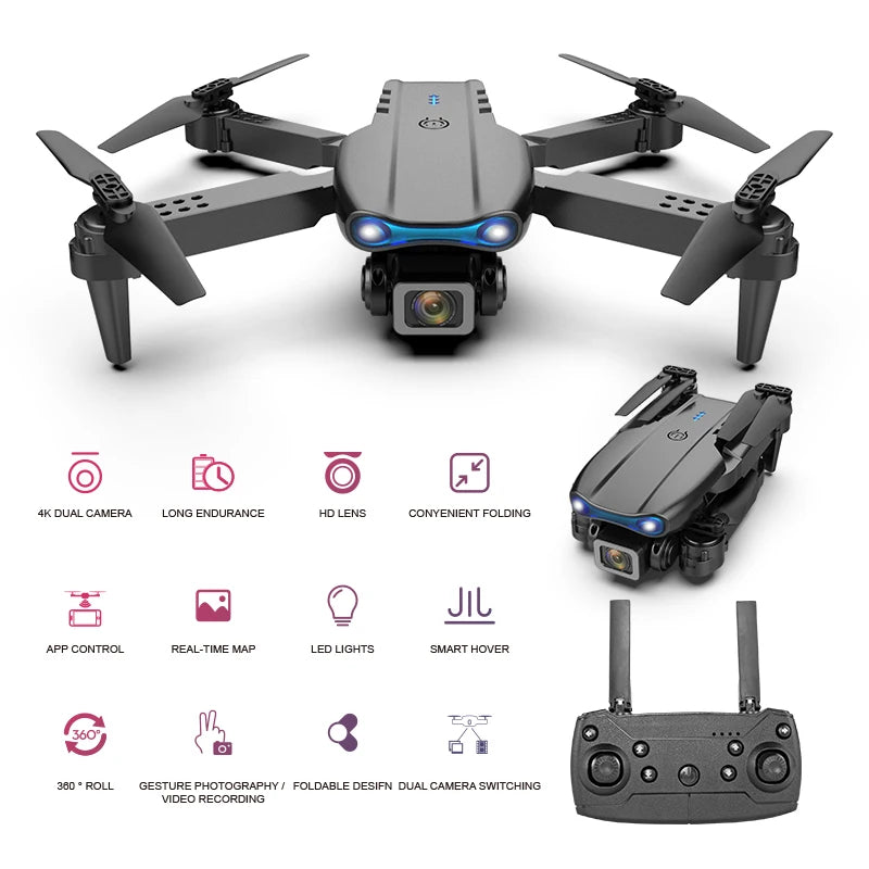 E99 PRO Drone Screen Control Aerial Drone High Definition Dual Camera Remote Control Aircraft, Folding Quadcopter Kid Gift