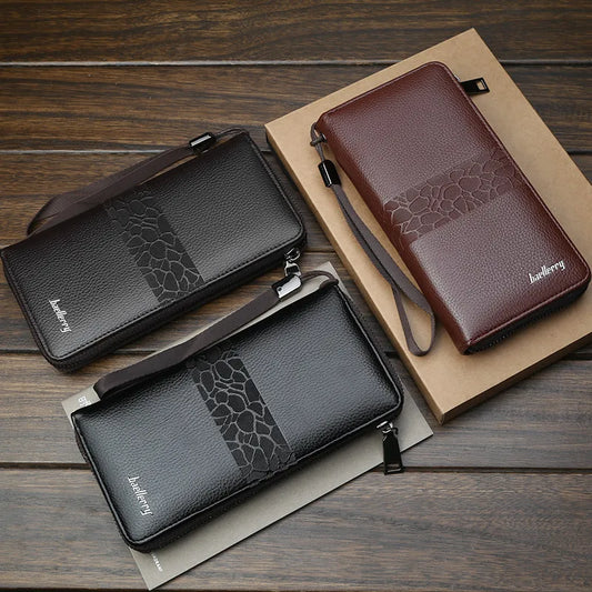 Fashion Men's Long Wallet Zipper Handbag Men's Money Clip Business Casual Large Capacity Soft Leather ID Card Wallet Phone Case