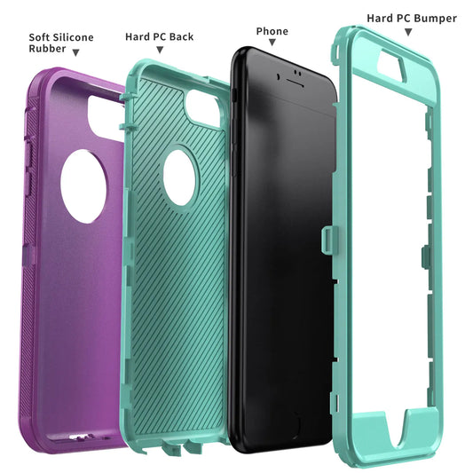 Purple Phone Case For iPhone 8/iPhone 8 Plus Heavy Duty Shockproof Protective Rugged 3-Layers Hard Cover