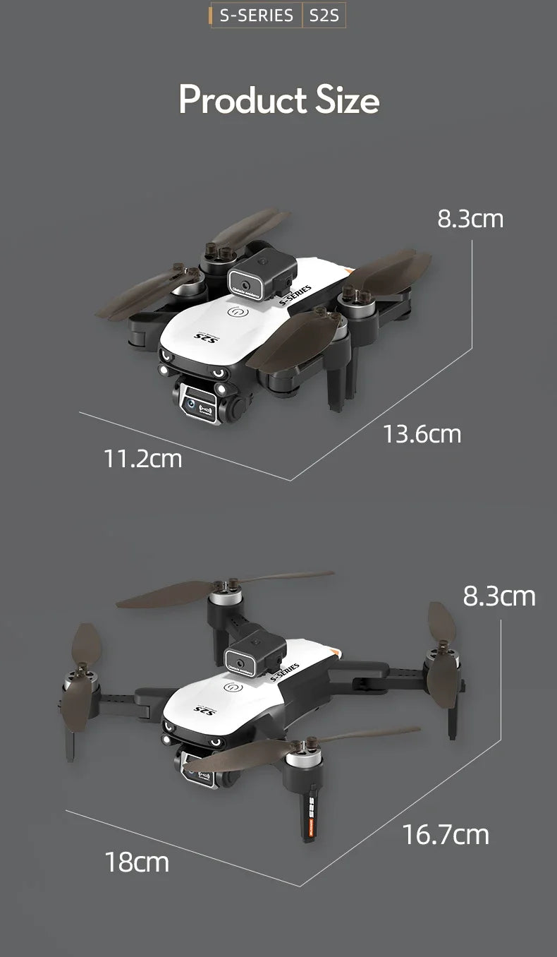 S2S Mini Drone – 4K/8K HD Camera, Brushless Motor, Foldable, Black