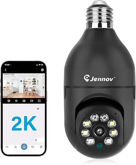 Jennov Light Bulb Security Camera - 360°/2K HD, Wireless Wi-Fi Camera
