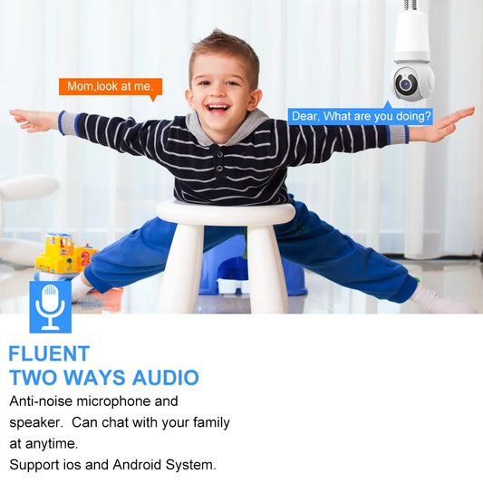 8MP E27 Bulb Camera - WiFi PTZ, 10X Zoom, AI Tracking, Night Vision