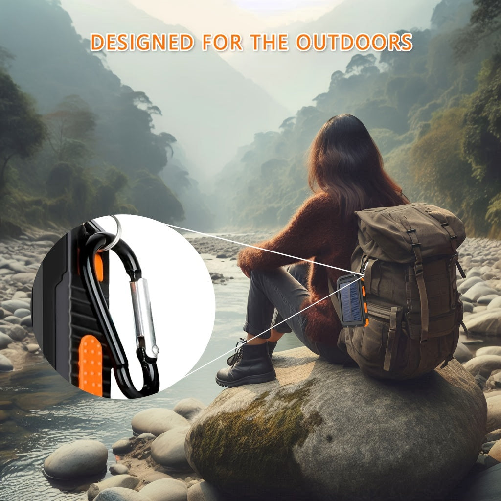 20000mAh Solar Powered Power Bank with Flashlight/USB/Type-C/Micro-Interface/G Compass, Suitable for Mobile Digital Electronics Devices, Durable and Long-lasting, Travel Camping, LED Flashlight, Climbing Buckle. Portable Sola