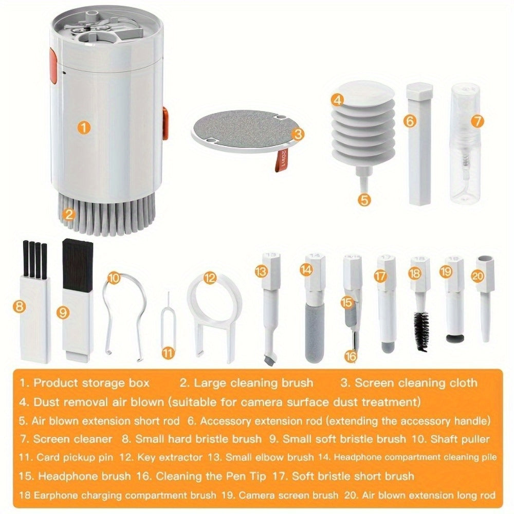 HOTU 20-in-1 Electronics Cleaning Kit - Multi-Function Brush Set for Cameras, Smartphones, Laptops, Tablets & Earbuds