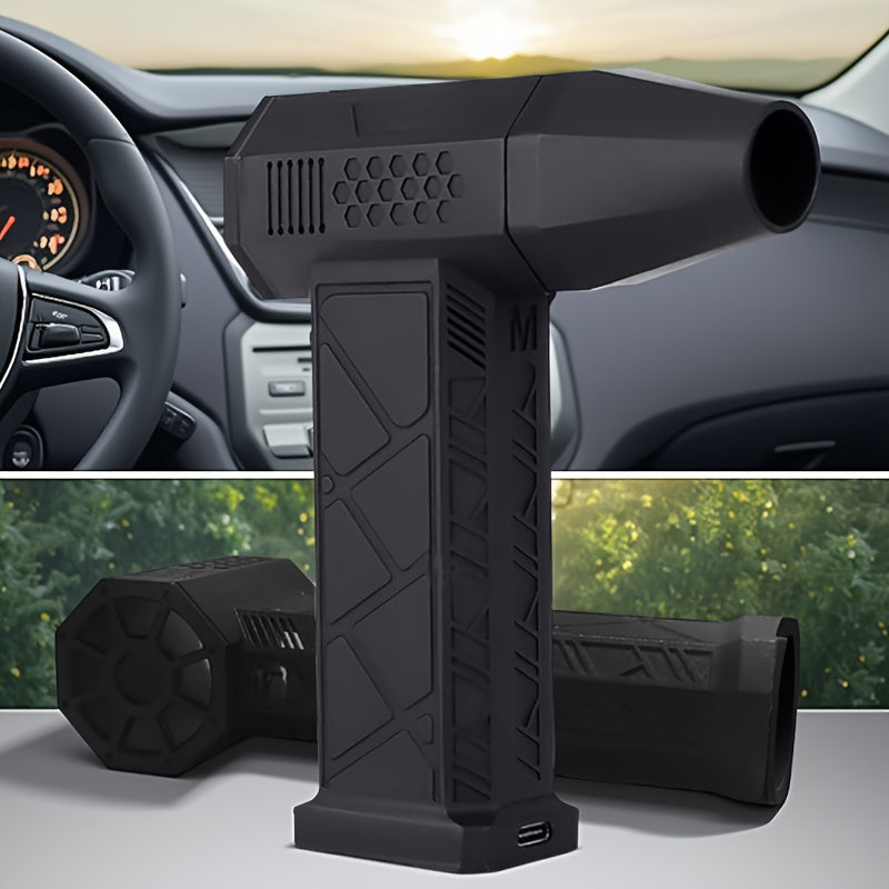 1pc Black Portable Turbojet Fan - High-Speed Air Blower, Ultra-Powerful, Rechargeable for Quick Dust Removal in Cars, Home & Electronics