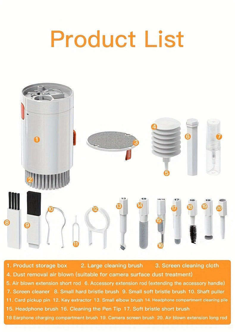 HOTU 20-in-1 Electronics Cleaning Kit - Multi-Function Brush Set for Cameras, Smartphones, Laptops, Tablets & Earbuds