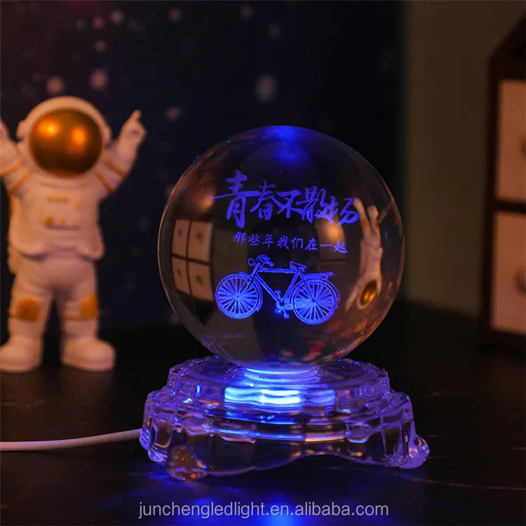Wholesale Price Led 3D Art Luminous Crystal Glass Ball Mood Night Light Home Bedroom Decoration With Glass Base