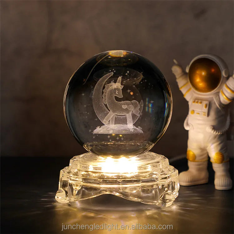 Wholesale Price Led 3D Art Luminous Crystal Glass Ball Mood Night Light Home Bedroom Decoration With Glass Base