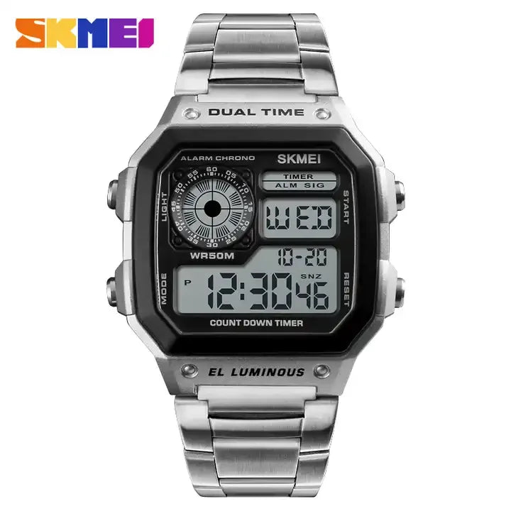 SKMEI 1335 Men's Classic Electronic Watches Business Luxury Fashion Relojes Sport Stainless Steel Strap Digital Watch for Men