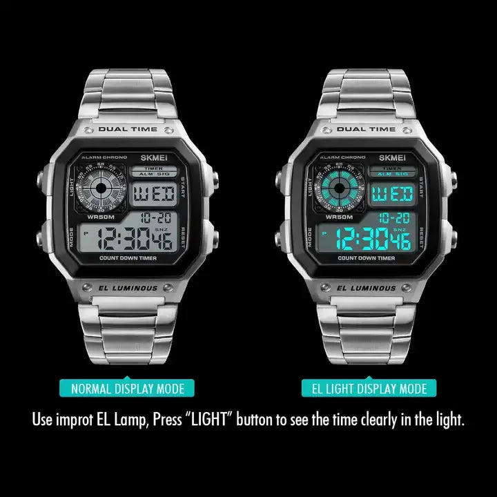 SKMEI 1335 Men's Classic Electronic Watches Business Luxury Fashion Relojes Sport Stainless Steel Strap Digital Watch for Men