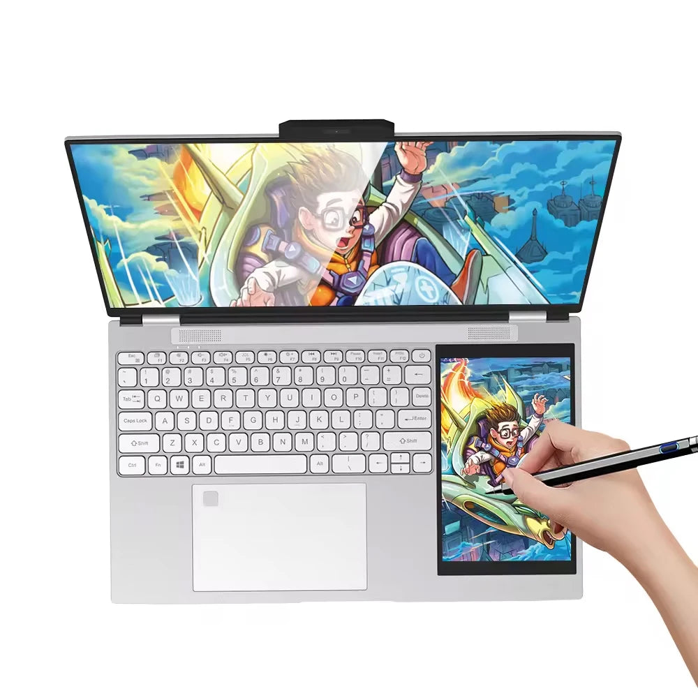 Cheap Factory Price Intel N100 15.6+7 Inch Dual Screen 16GB RAM 1T SSD Gaming Computer for Business Laptops
