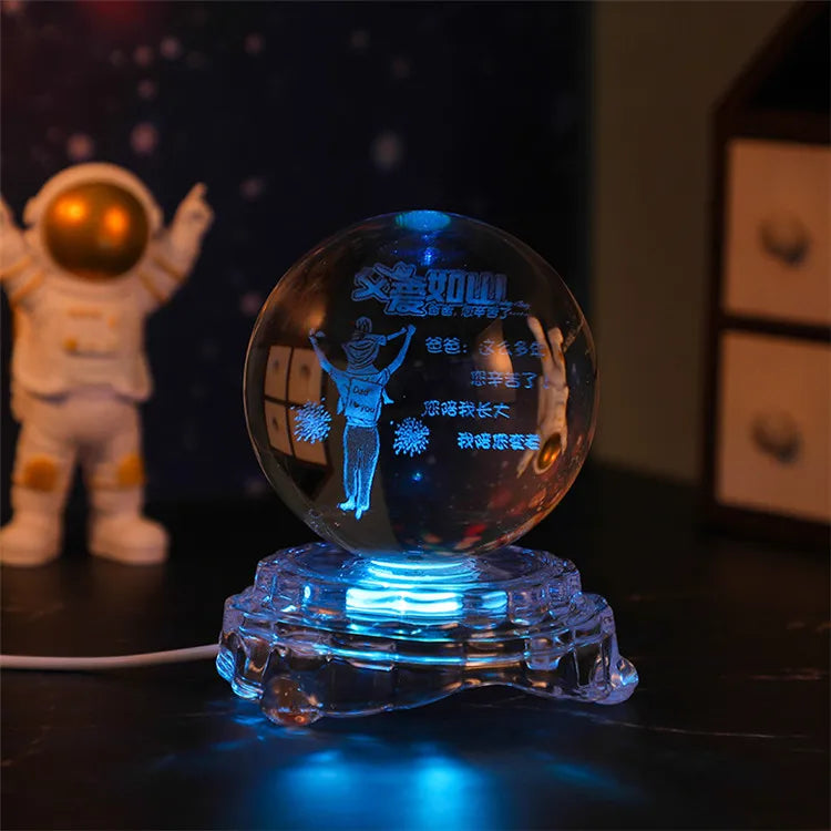 Wholesale Price Led 3D Art Luminous Crystal Glass Ball Mood Night Light Home Bedroom Decoration With Glass Base