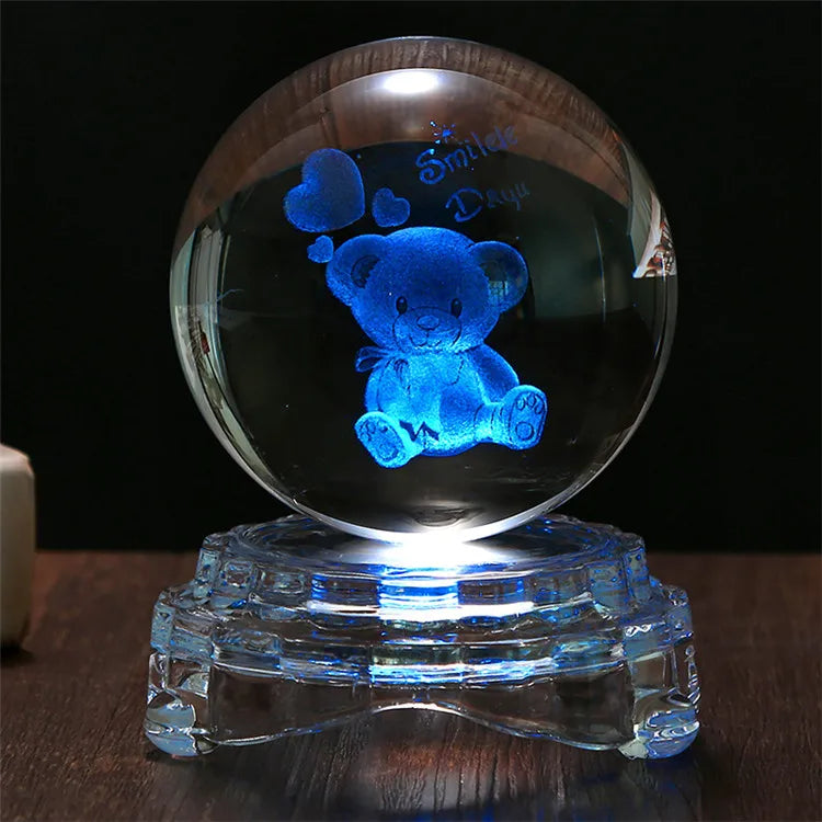 Wholesale Price Led 3D Art Luminous Crystal Glass Ball Mood Night Light Home Bedroom Decoration With Glass Base