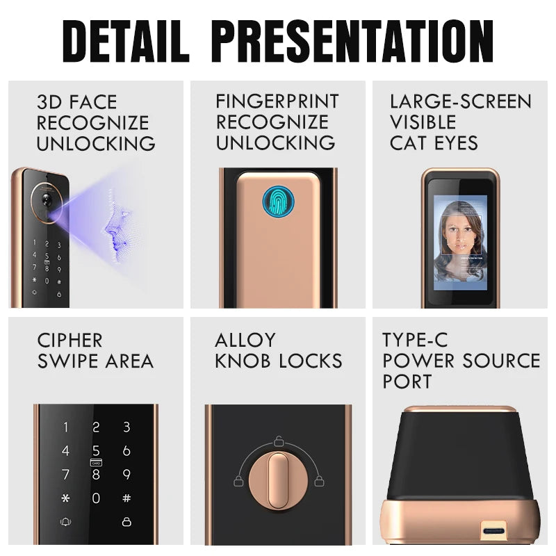 Locstar Smart Remote Control Tuya Wifi Cerradura Inteligente 3D Reconocimiento Facial Biometric Door Lock With Doorbell Camera