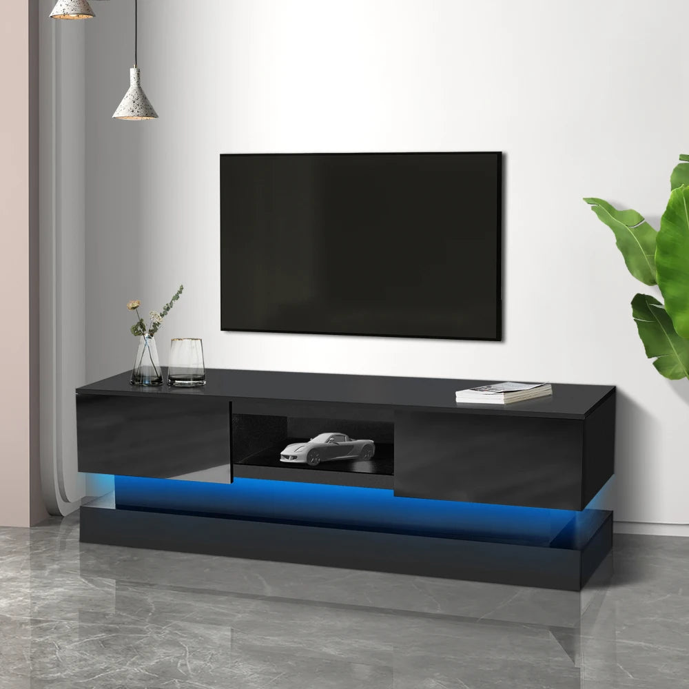 51.18inch  Black Morden TV Stand with LED Lights,high Glossy Front TV Cabinet