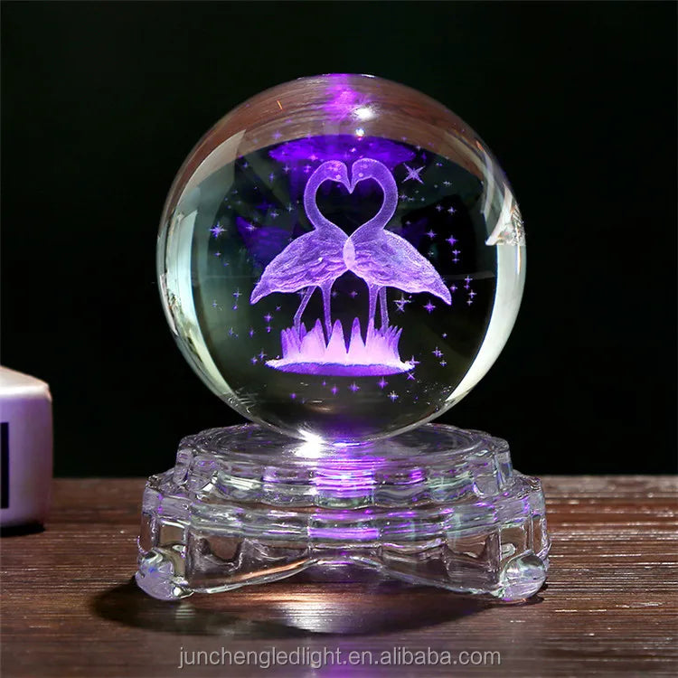 Wholesale Price Led 3D Art Luminous Crystal Glass Ball Mood Night Light Home Bedroom Decoration With Glass Base