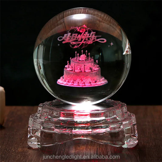 Wholesale Price Led 3D Art Luminous Crystal Glass Ball Mood Night Light Home Bedroom Decoration With Glass Base