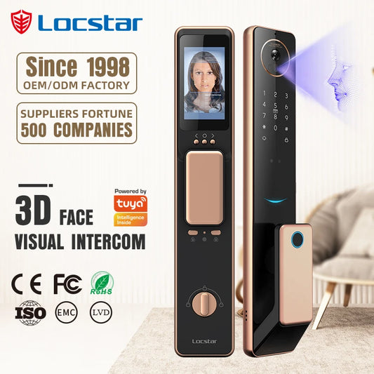 Locstar Smart Remote Control Tuya Wifi Cerradura Inteligente 3D Reconocimiento Facial Biometric Door Lock With Doorbell Camera