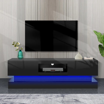 51.18inch  Black Morden TV Stand with LED Lights,high Glossy Front TV Cabinet