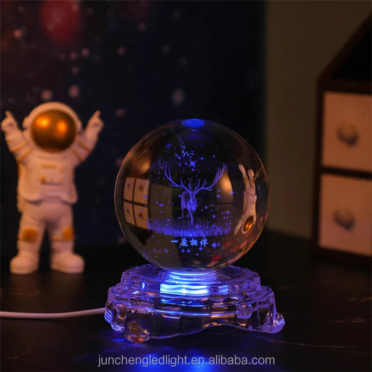 Wholesale Price Led 3D Art Luminous Crystal Glass Ball Mood Night Light Home Bedroom Decoration With Glass Base