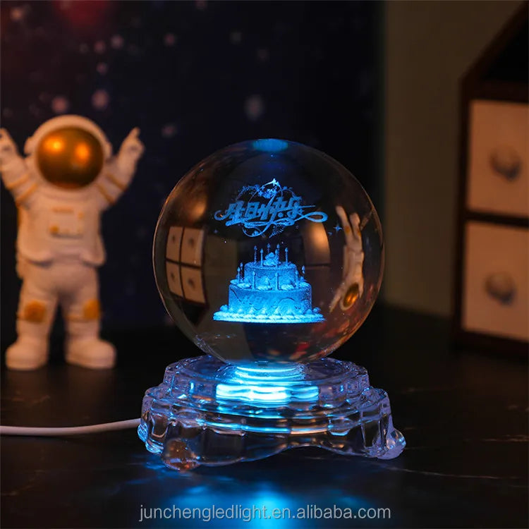 Wholesale Price Led 3D Art Luminous Crystal Glass Ball Mood Night Light Home Bedroom Decoration With Glass Base