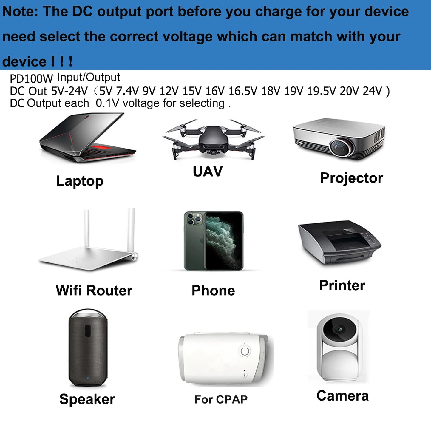 DC Power Bank 5V 9V 12V 12.6V 13.5V 15V 16V 16.8V 18V 19V 19.5V 20V 24V for Laptop MacbookPro air HP Dell Lenovo Thinkpad Router