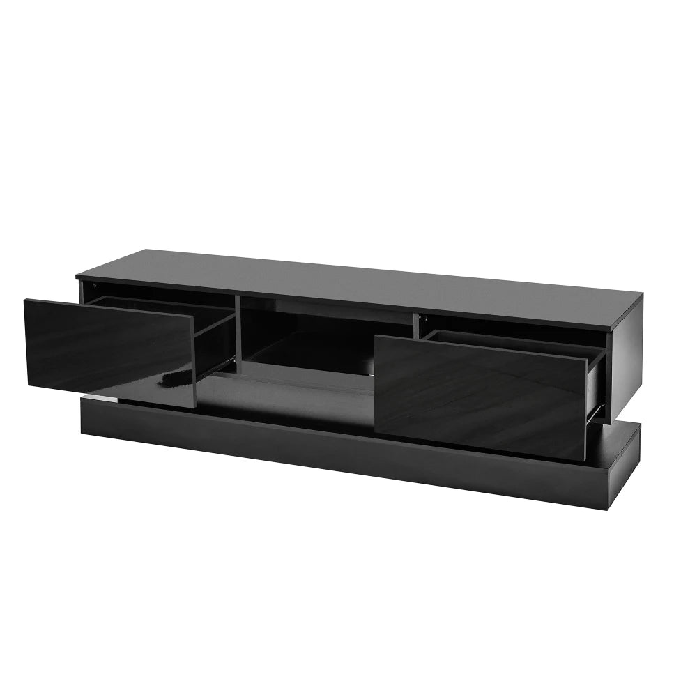51.18inch  Black Morden TV Stand with LED Lights,high Glossy Front TV Cabinet