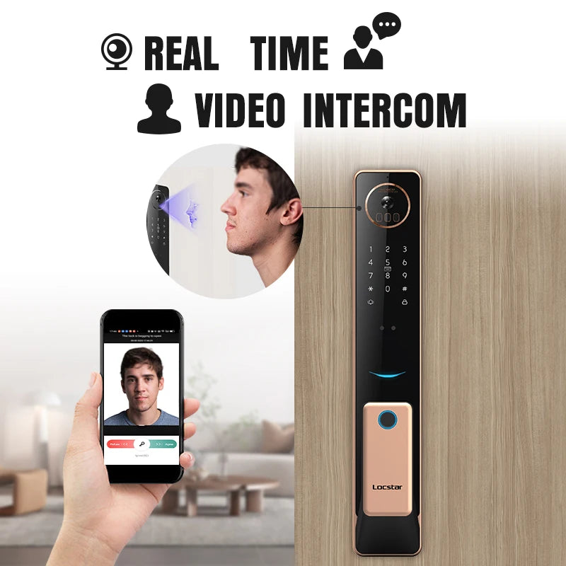 Locstar Smart Remote Control Tuya Wifi Cerradura Inteligente 3D Reconocimiento Facial Biometric Door Lock With Doorbell Camera