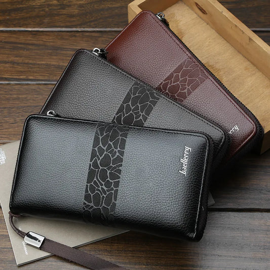 Fashion Men's Long Wallet Zipper Handbag Men's Money Clip Business Casual Large Capacity Soft Leather ID Card Wallet Phone Case